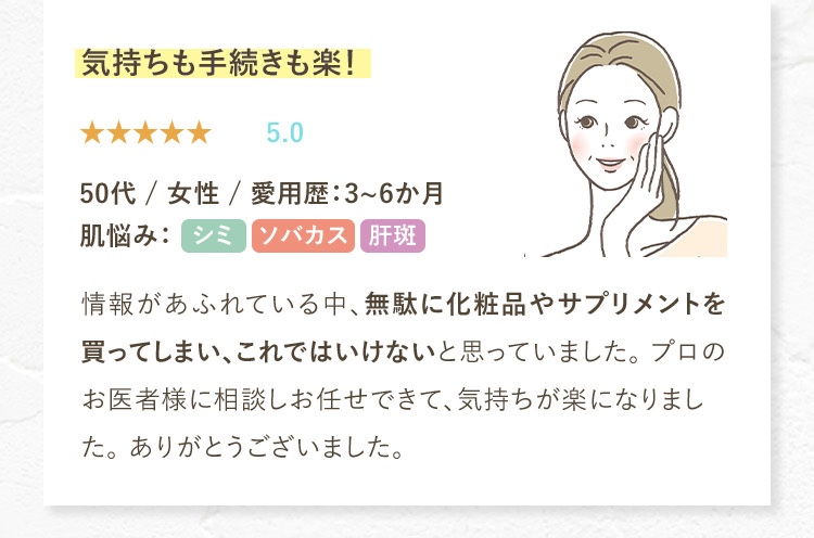 化粧品やサプリメントを無駄に買ってしまい、これではいけないと思っていました。シミ/そばかす/肝斑