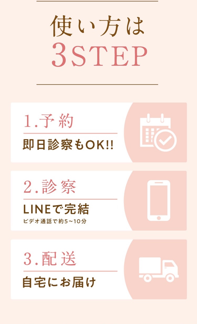 予約・即日診察もOK/診察・LINEで完結/配送・自宅に美容内服をお届け