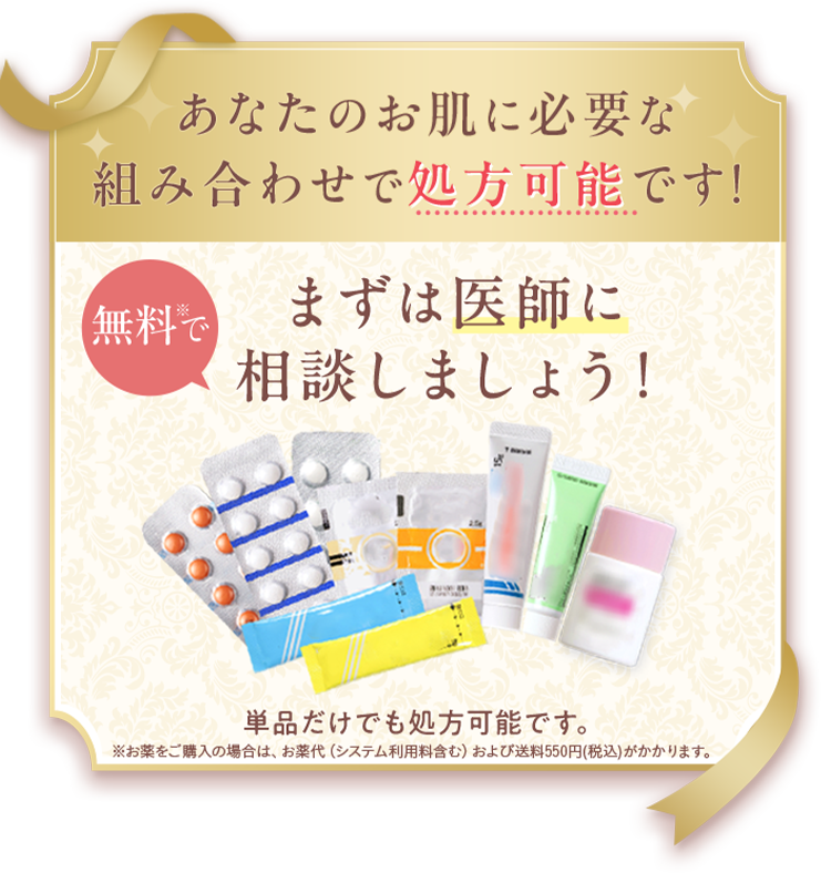 あなたのお肌に必要な組み合わせで処方可能です！