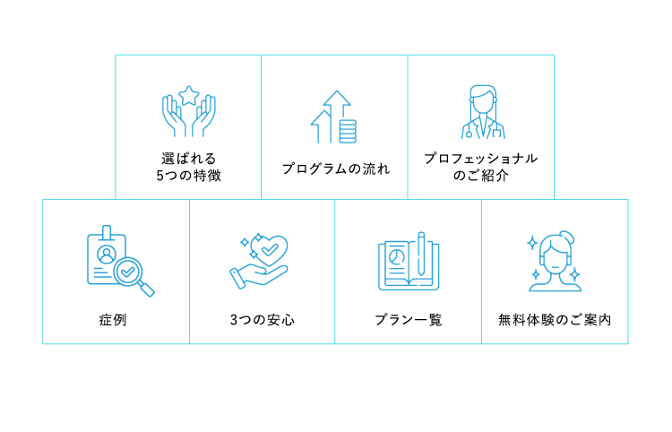 スキンキュアの5つの特徴を示すアイコン群