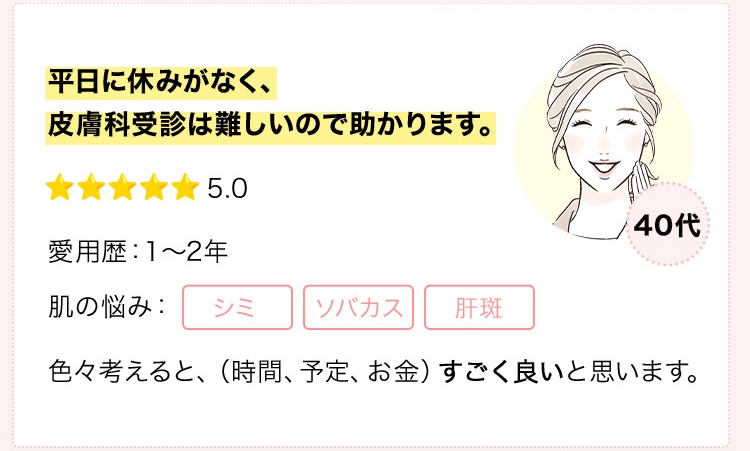 平日に休みがなく、皮膚科受診は難しいので助かります。