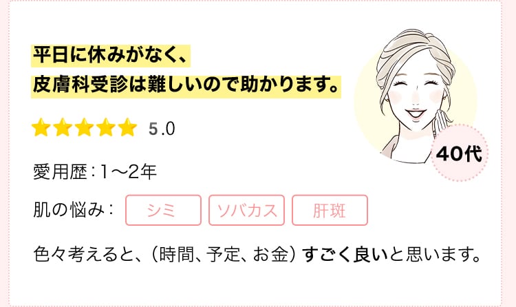 平日に休みがなく、皮膚科受診は難しいので助かります。