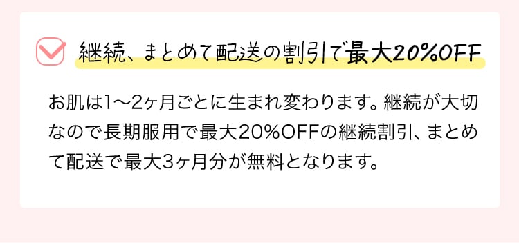 継続、まとめて配送の割引で最大20％OFF