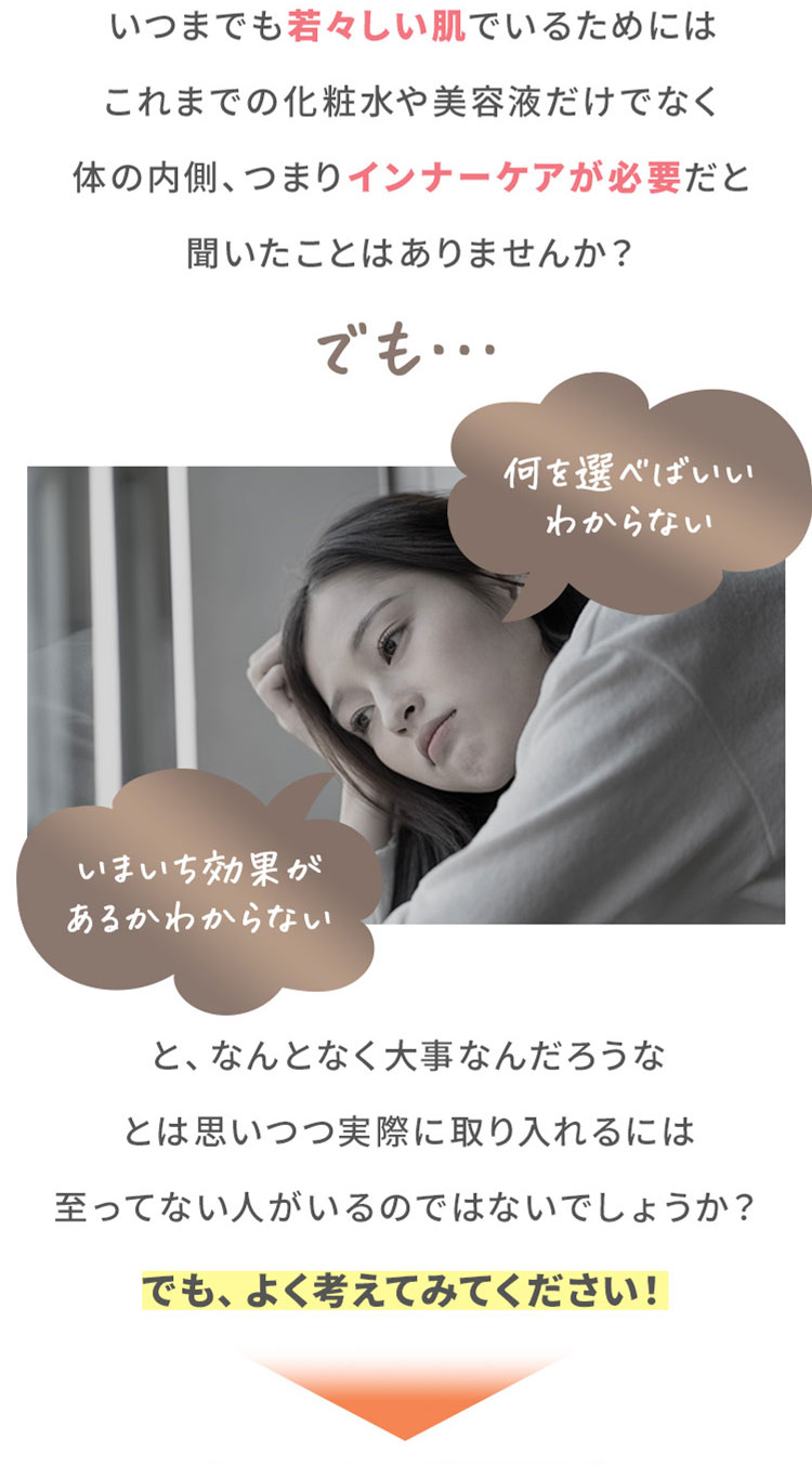 いつまでも若々しい肌でいるためにはこれまでの化粧水や美容液だけでなく体の内側、つまりインナーケアが必要だと聞いたことはありませんか？